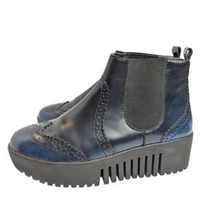 Opening Ceremony Black Blue Ombre Leather Platform Chelsea Ankle Boots 37 EU 6.5